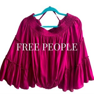 FREE PEOPLE MAGENTA Boho BLOUSE WITH BIG FLOWY SLEEVES
